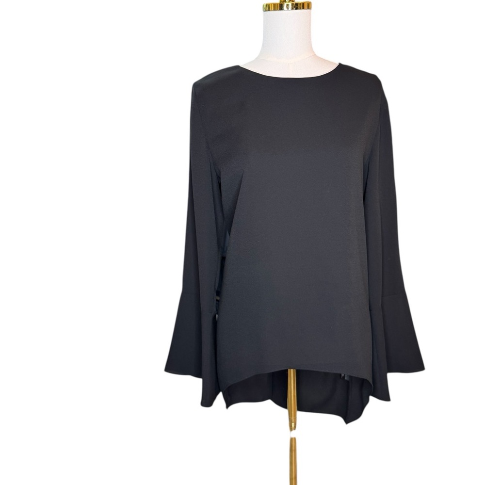 Cremiuex Black Bell Sleeve Blouse Size Large High Low Hem Minimalist Top